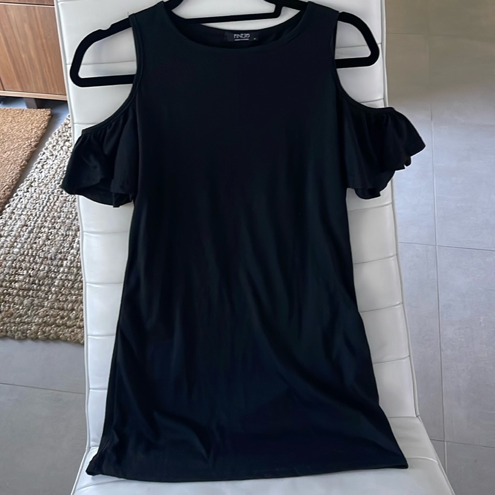 Women size medium Black dress with detail cut out sleeves soft loose Y2K